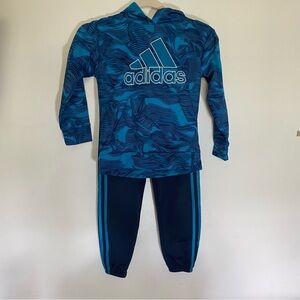 Adidas Boys Youth Size 7 Sweatsuit Jacket Track Pants Suit Outfit Blue Camo Hood